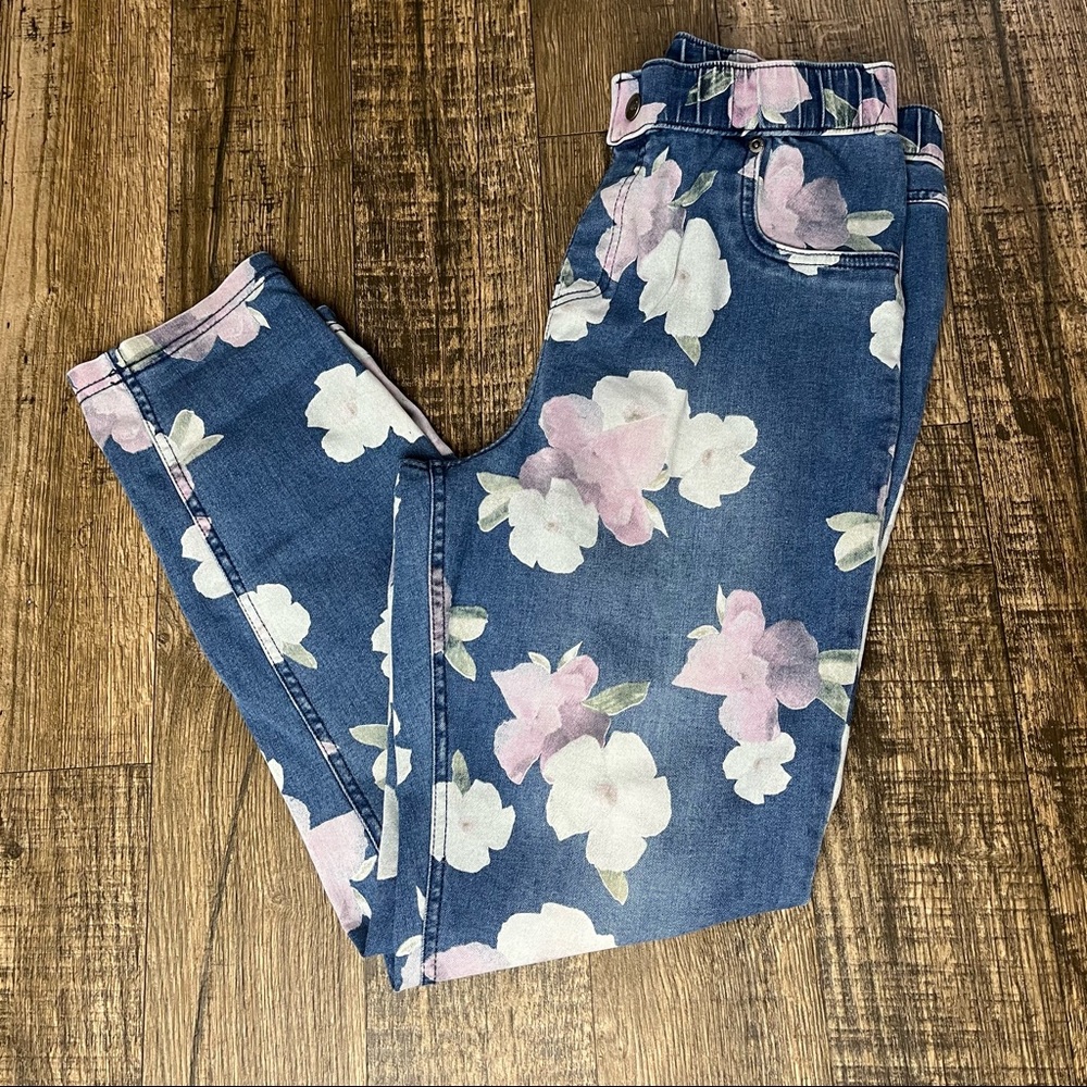 Hue Blue And Pink Floral Denim Jeans